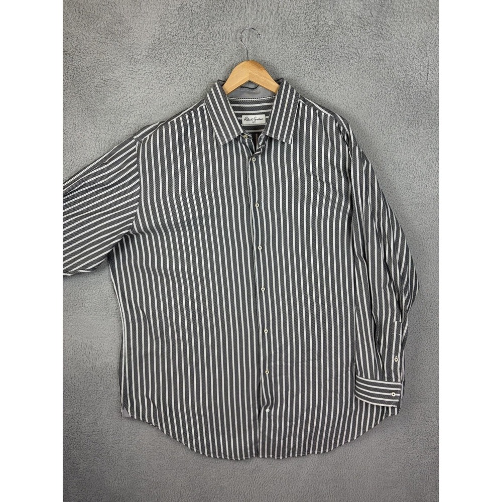 Robert Graham Mens Black Striped Dress Shirt 48 19 36/37 Tall Classic Fit Cotton
